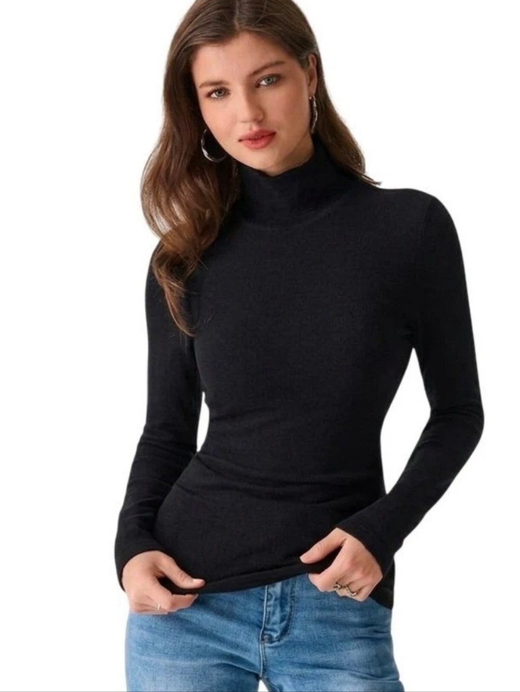 Ogl Women M Blue Maxwarm Turtleneck Built In Bra Fitted Top Soft Ski Cozy Winter